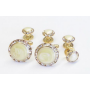 Rhinestone Faux Mother of Pearl Stone Cufflinks and Studs
